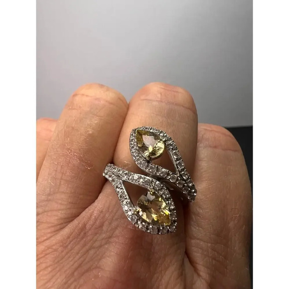Yellow Beryl and Zircon Sterling Silver Bypass Ring size 9 - Picture 7 of 9